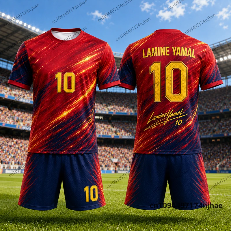 Kinder-Trainingsanzug Spanien Fans Yamal # 10 bedruckte T-Shirts + Shorts Set Fußballtrikot Sportanzug Freizeitkleidung für Kinder/Erwachsene 2-teiliges Outfit – Detail 6