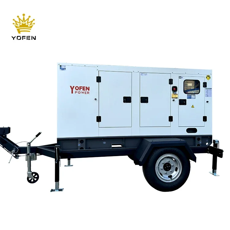 مولد ديزل فائق الصمت 30/40/50/80/100kva KW 50hz مخزون مولد ديزل مولد عازل للصوت مع مقطورة للحفلات الموسيقية