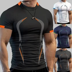 Camiseta de compresión para hombre, ropa deportiva de manga corta para gimnasio, culturismo, Fitness, secado rápido