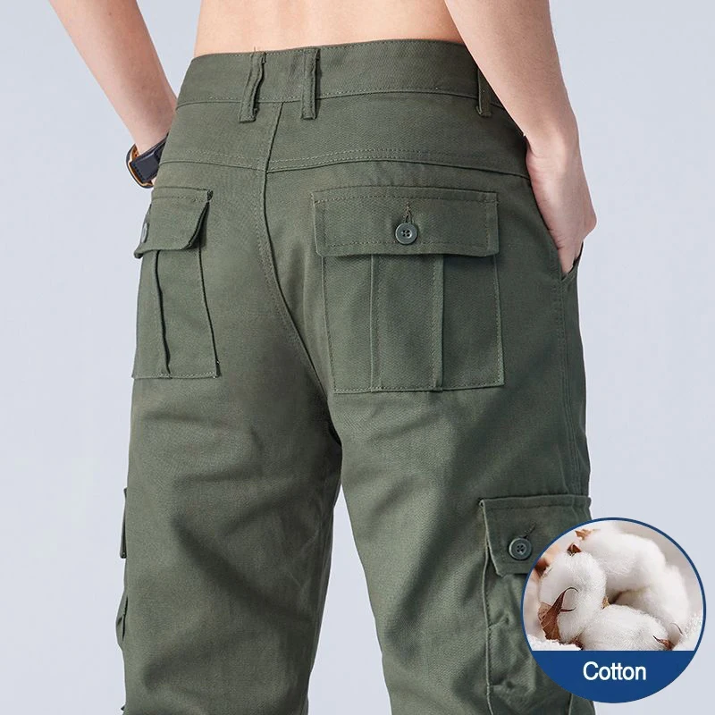 Men's Cargo Pants Multi-Pocket Cotton Overalls Solid Color Work Wear Casual Wide Gray Outdoors Trousers Male Plus Size 40