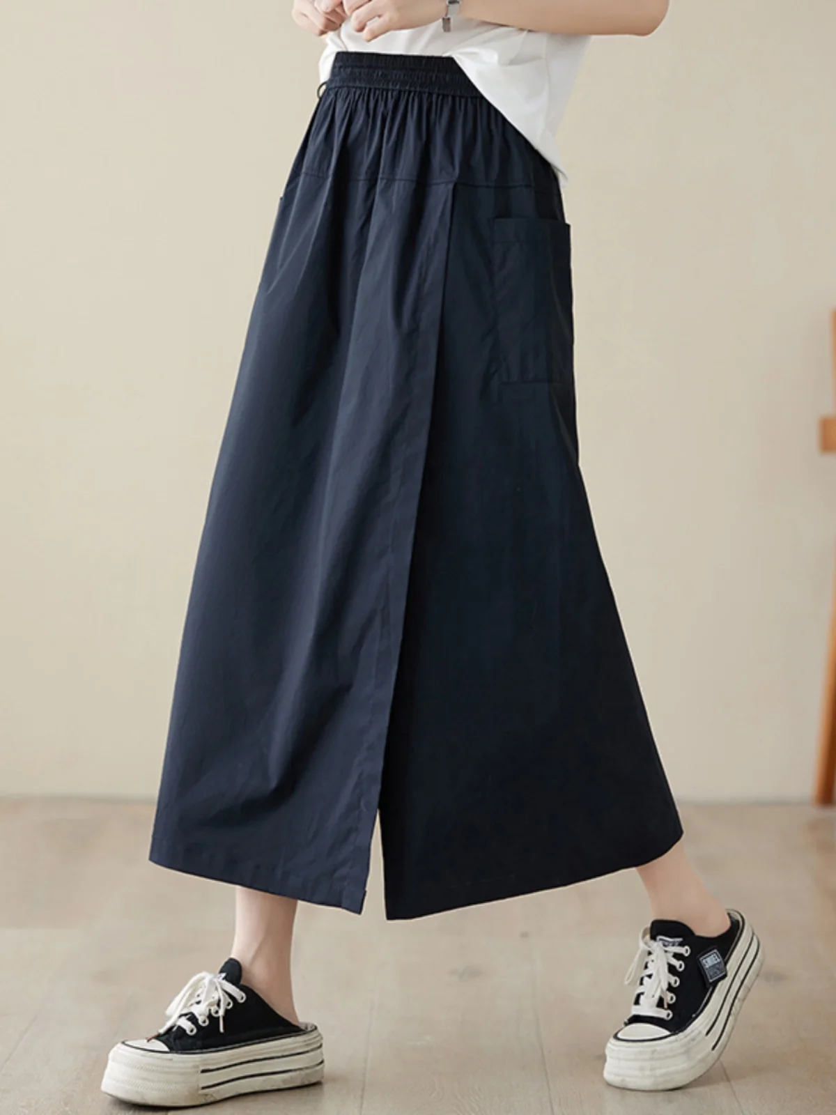 High Waist A-Line Midi Skirt Cotton Linen Spring Summer New Style Women's Workwear Drawstring Flared Skirt Versatile Skirt