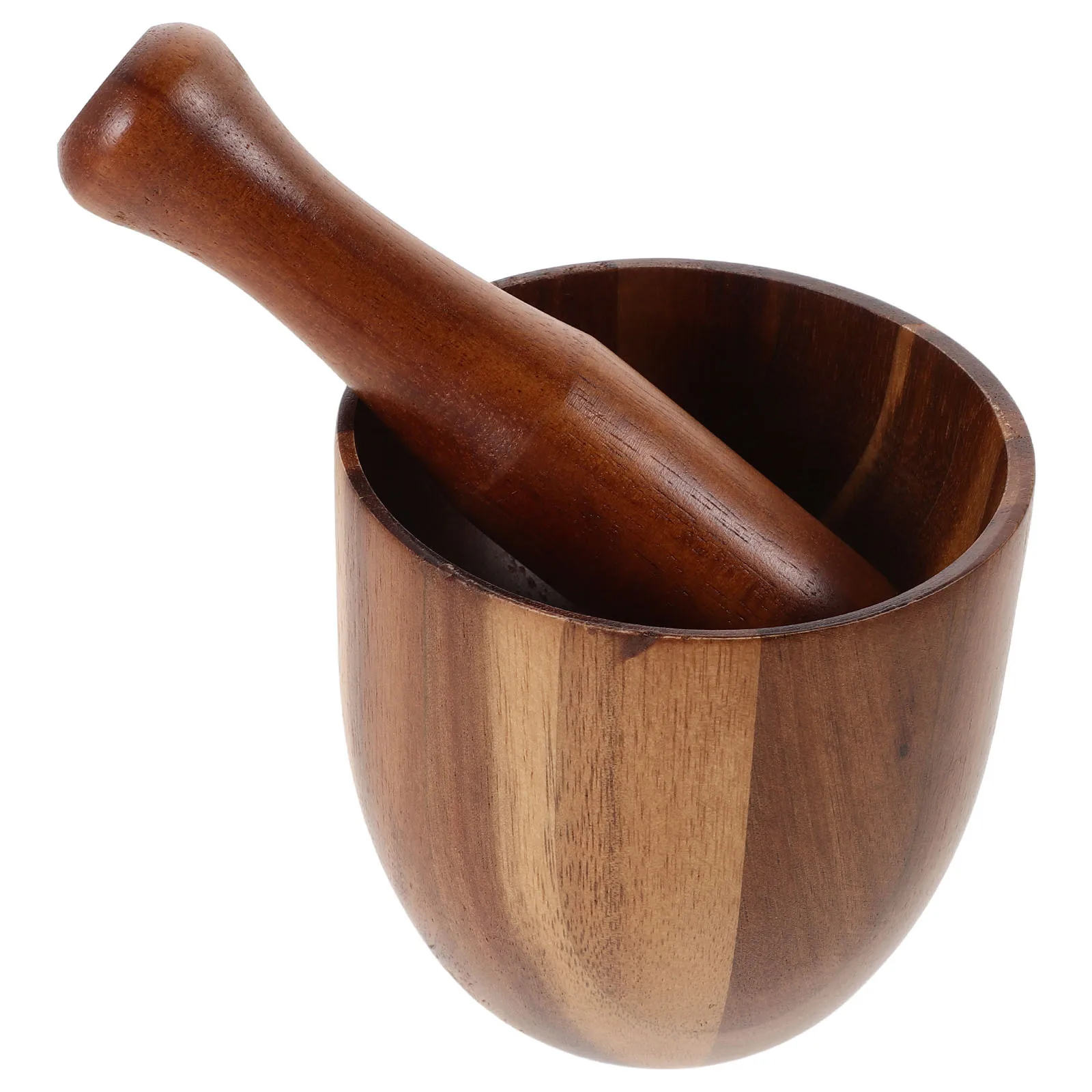 

1Set Wooden Mortar and Pestle Acacia Wood Grinder Stable Compact Manual Garlic Grinder Bowl Spice Crushing Kitchen Tool