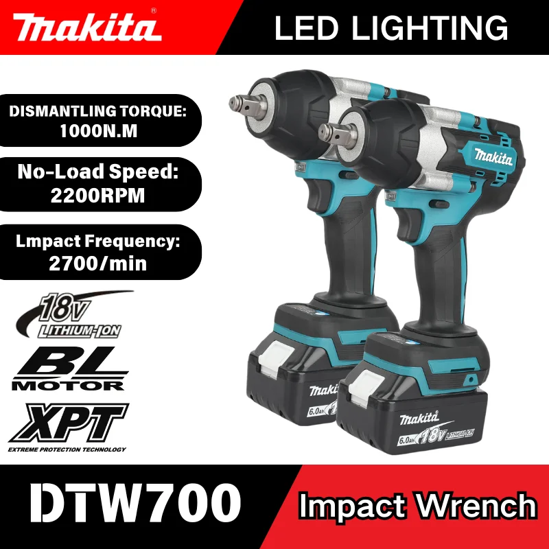 Makita DTW700 Cordless 1000N.m Impact Wrench Brushless Electric Wrench Screwdriver Large Torque Auto Repair Power Tools