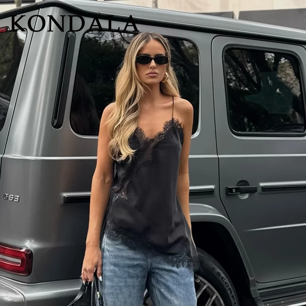 KONDALA 2025 Fall Winter Sexy Ladies Short Camis Fashion Elegant Lace Up Solid Short Tops Chic Party Prom Women Short Camis