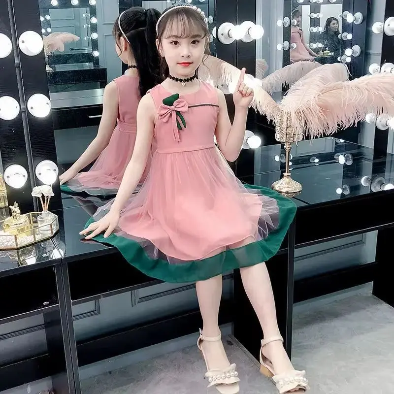 

Girls Summer Dresses Sleeveless Suspender Elegant Lace Dress Kids Christmas Princess Dress Baby Birthday Party Bow Xmas Costume