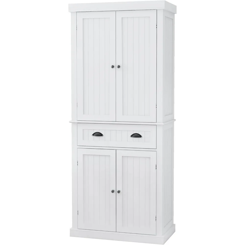 خزائن مخزن مقاس 72 بوصة، خزانة تخزين طعام المطبخ قائمة بذاتها مع درج وأرفف قابلة للتعديل، أبيض #6