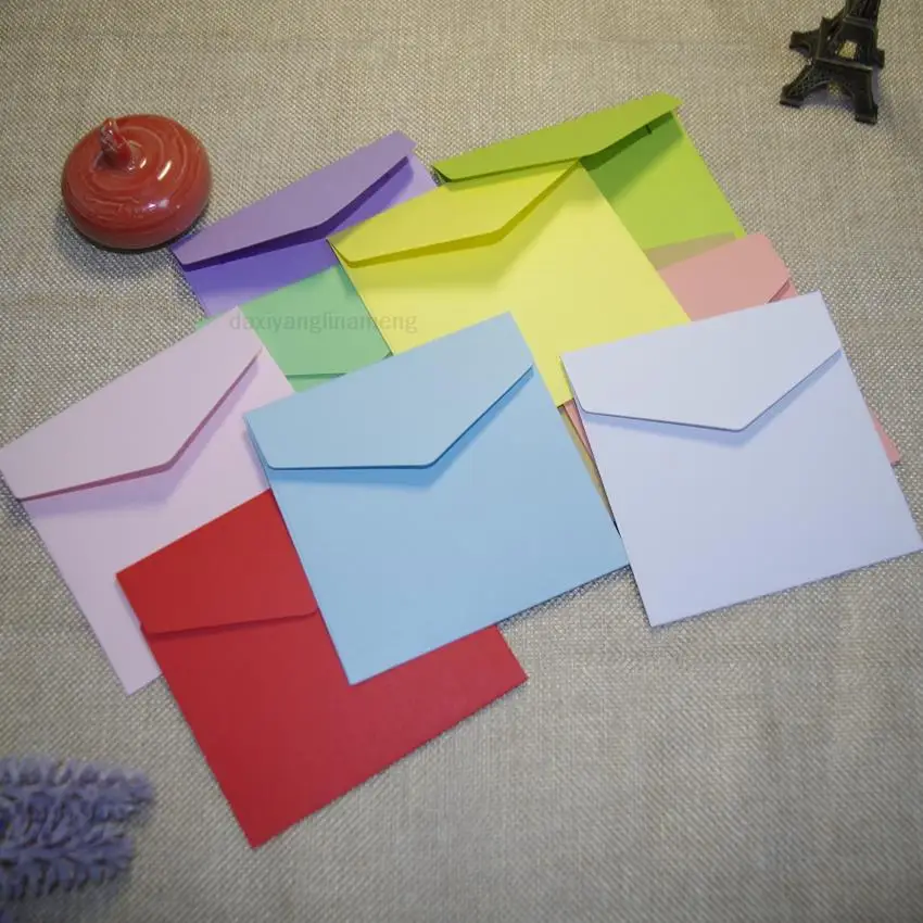 50pcs 15.8 / 12.7 10 Square kraft paper multicolor ordinary wedding invitation envelopes for postcard Wholesale fast shipping