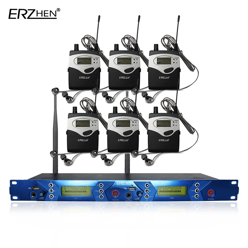 ERZHEN EM5012 نظام مراقبة داخل الأذن لاسلكي متعدد الارسال جهاز مراقبة لاسلكي داخل الأذن احترافي لأداء المسرح