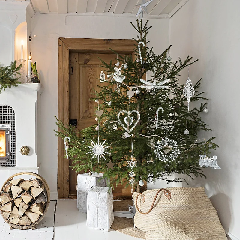 Christmas Tree Pendant Clear Acrylic Snowflake Icicle Wreath Hanging Ornaments For Xmas New Year Party Home Decoration Noel Gift