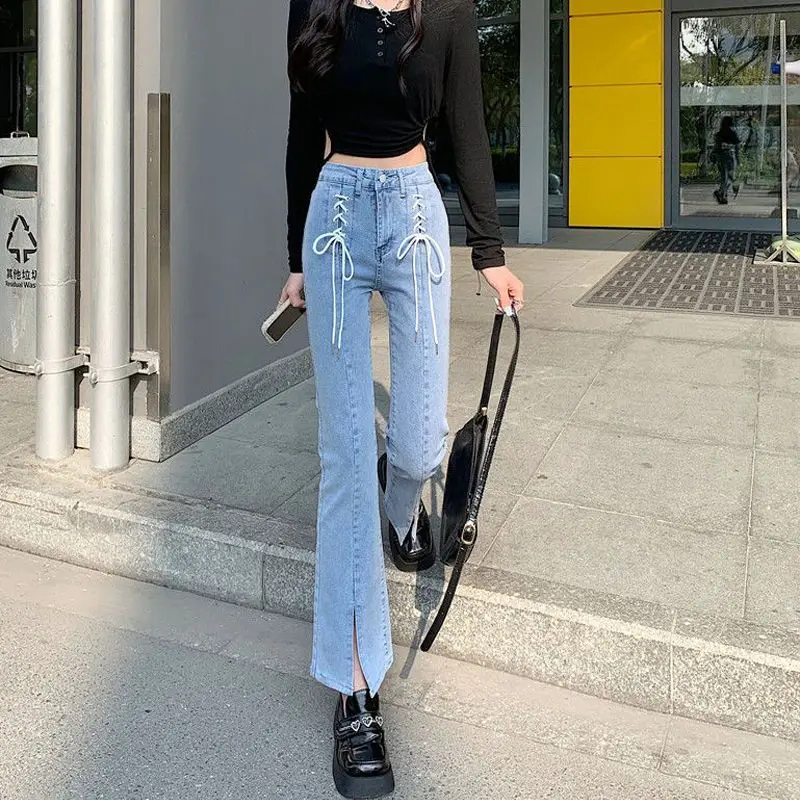 

Slightly Flared Jeans With Slits And High Waist For Women Korean Style New Slim Slimming Nine-Point Pants