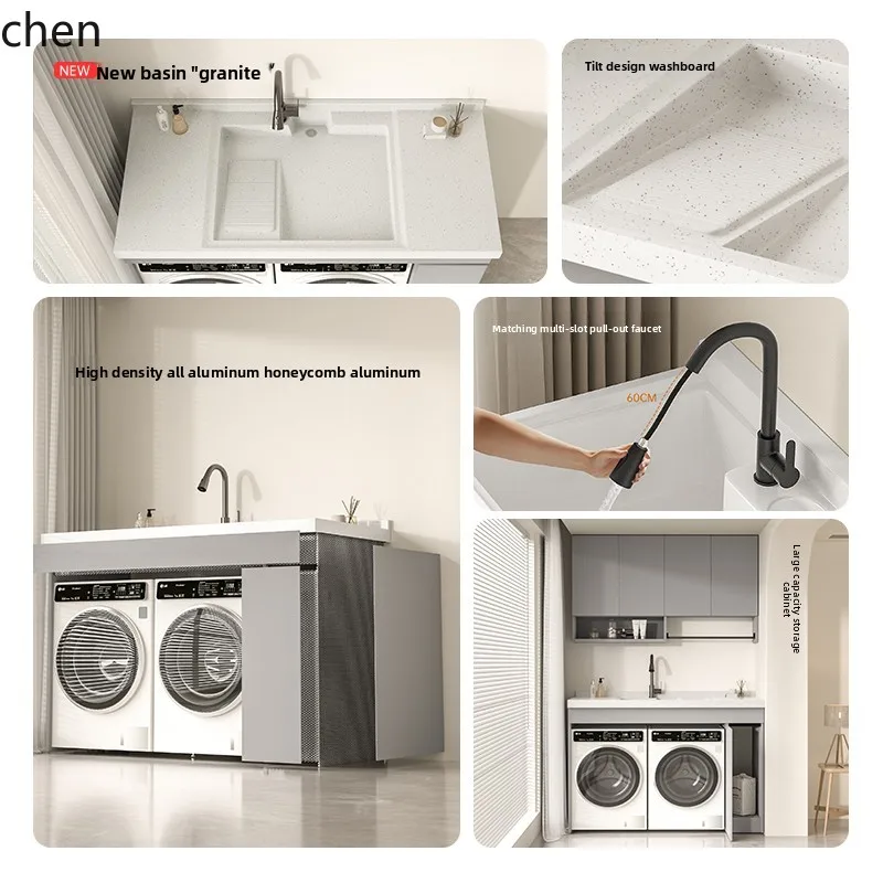 Meuble double pour machine à laver et sèche-linge HT, idéal pour balcon et petits appartements