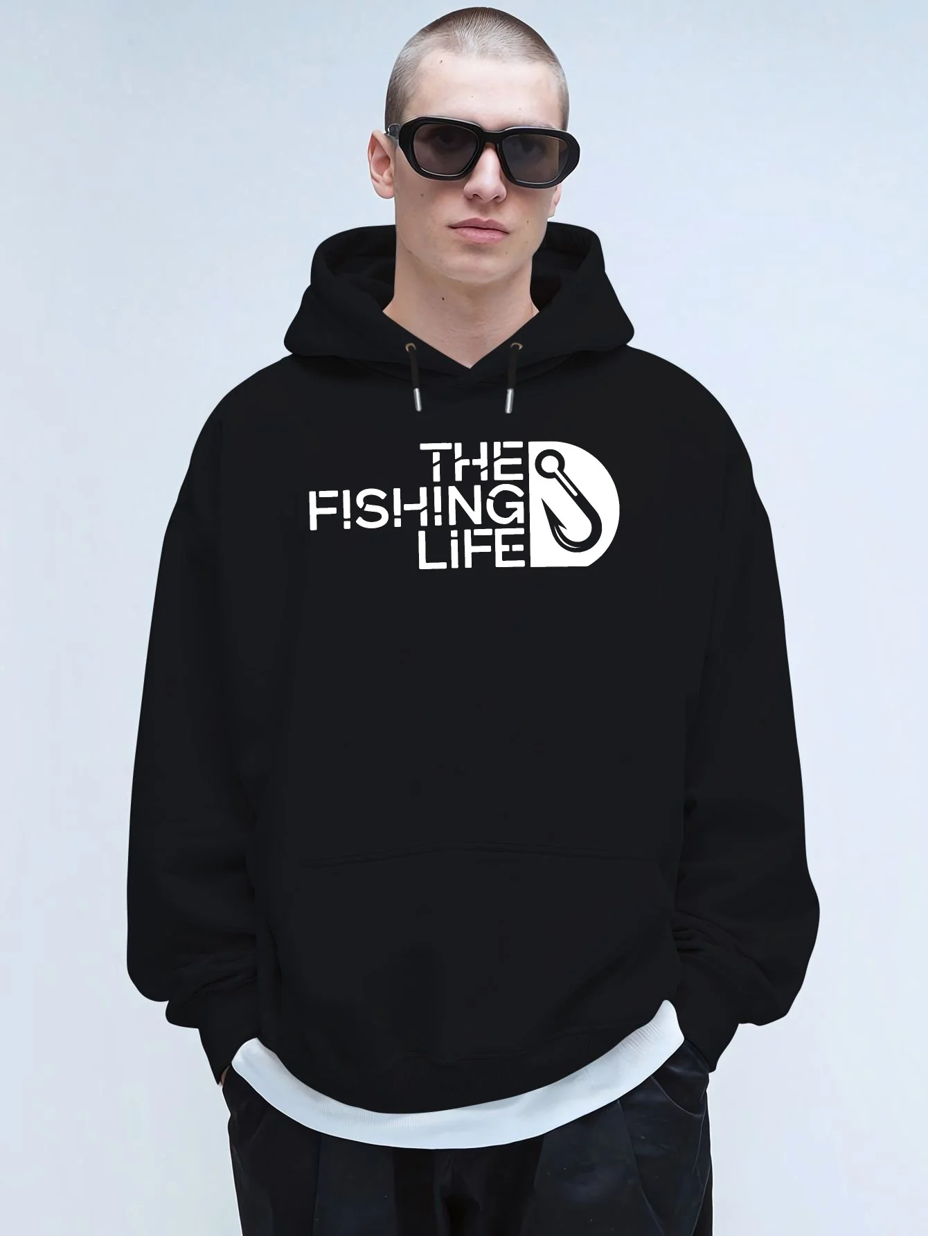 سويت شيرت بقلنسوة للرجال من Fishing Life - بلوفر بقلنسوة بنمط صيد السمك، أكمام طويلة من القماش الناعم، نمط الشارع #2