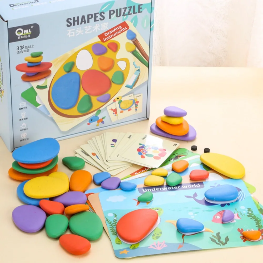 Children 3D Puzzle Montessori Toys Rainbow Pebbles Logical Thinking Game Kids Painting Sensory Learning Toys For 3-6 Years Old