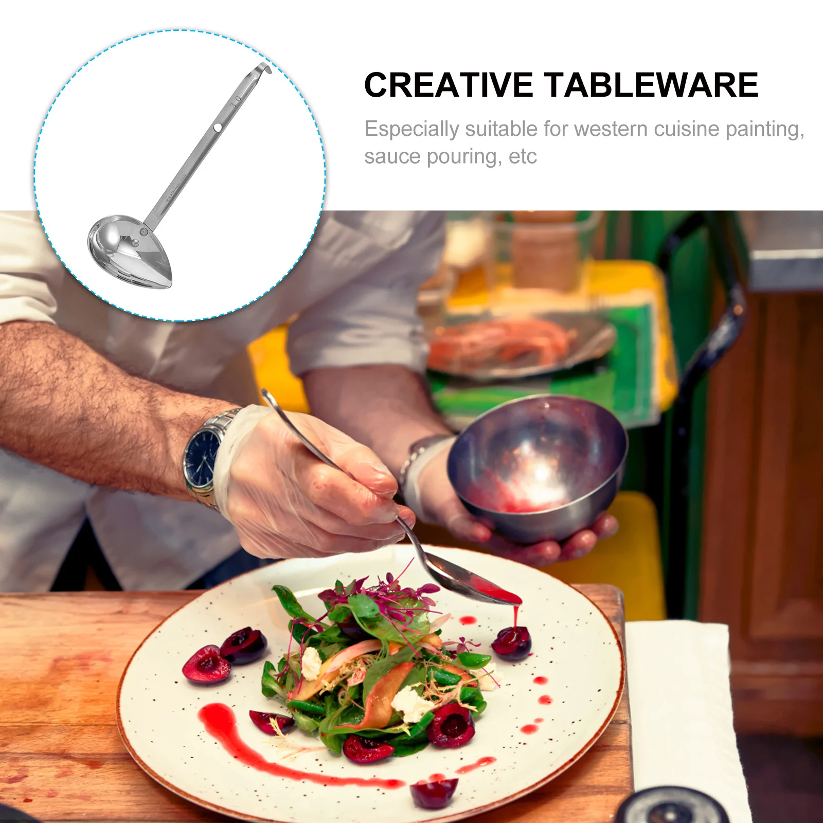 

1Pcs Unique Drizzle Spoon Stainless Steel Silverware Elegant Design Western Style Meals Assistant Long Service Time