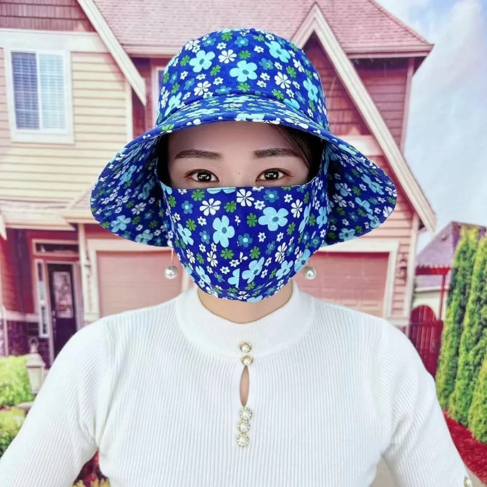 Fashion Wide Brim Tea Picking Cap Shawl Anti-uv Agricultural Work Hat Protect Neck Women's Ponytail Hat Four Seasons