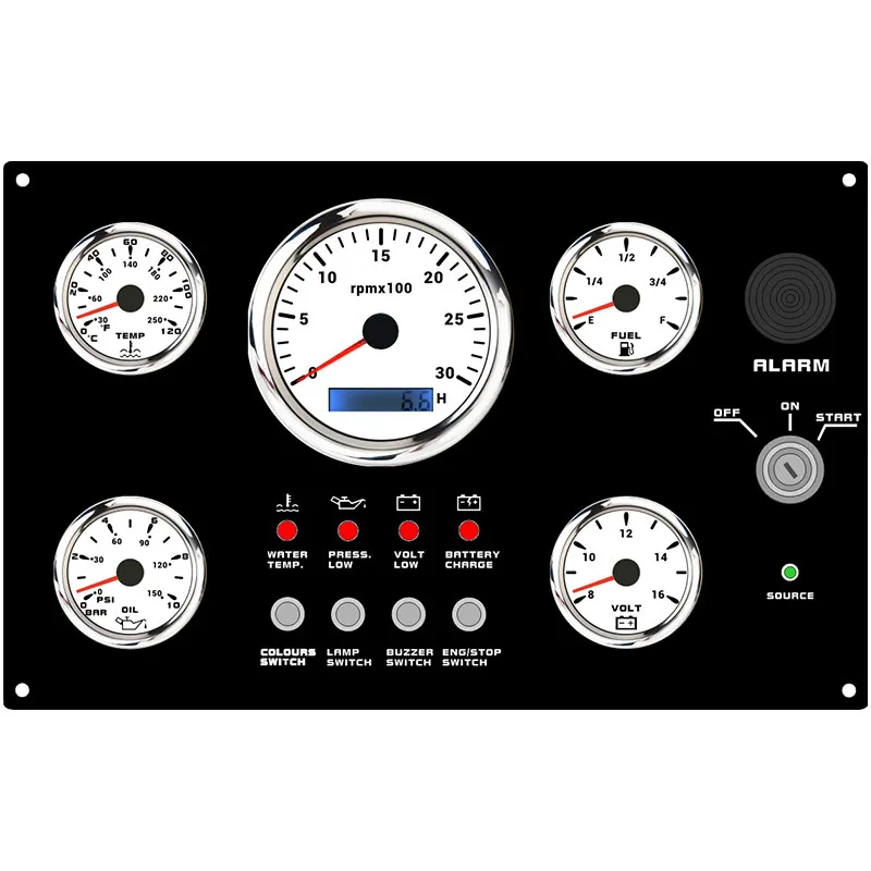 12V Car & Boat Modified Combined Gauge Panel, Tachometer Water Temp Oil Pressure Voltage Fuel Level