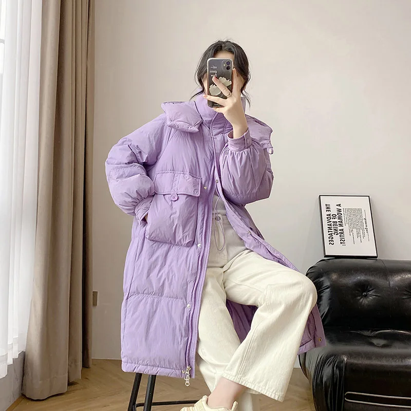 2023 Herfst Winter Capuchon Oversized Donsjack Vrouwen Warme Dikke Witte Eendendons Jas Dames Losse Lange Puffer Parkas Outdears