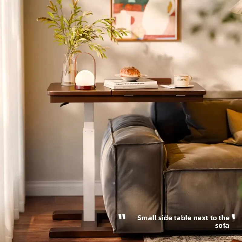 

Movable Bedside Table for Bedroom Solid Wood Laptop Desk Pneumatic Lifting Office Tables Multi-Functional Sofa Side Table