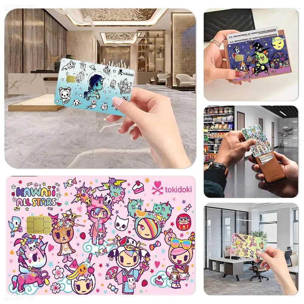 Película adhesiva de dibujos animados t-tokidoki Anmie, cubierta de piel para tarjeta de crédito, tarjeta bancaria de débito frontal