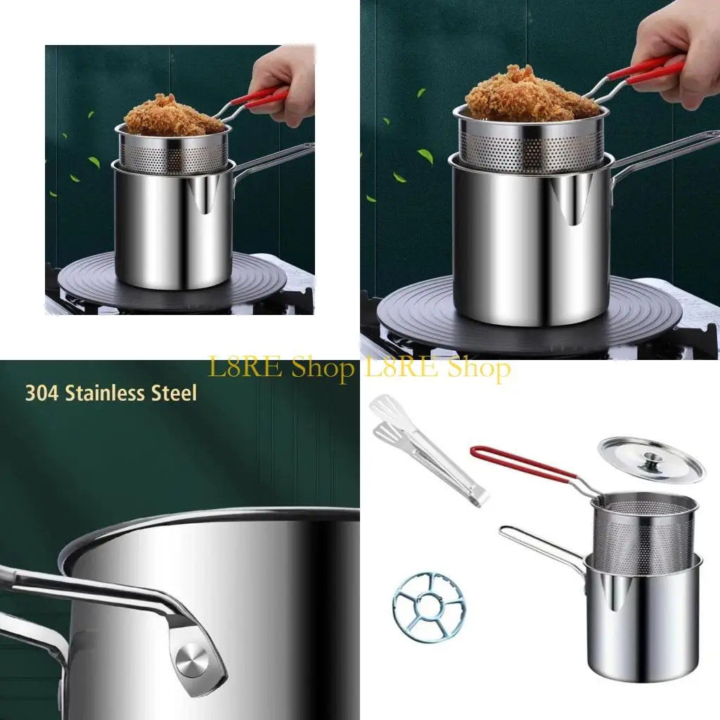 L8RE 304 스테인레스 스틸 딥 프라이어 프레임 튀김 주방 요리 필수 소형 튀김 팬 스트레이너