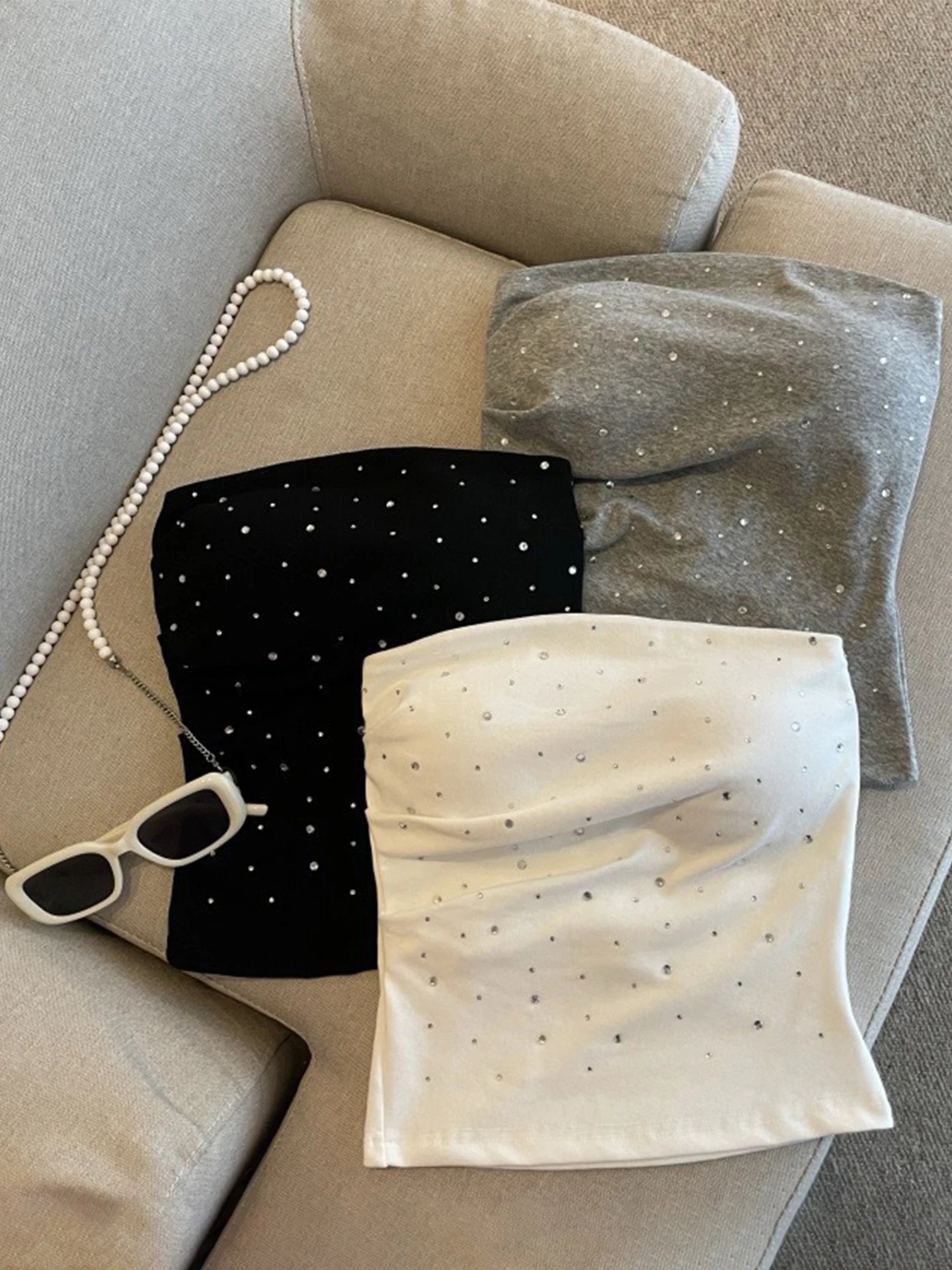 Summer Sexy ort Crop Top Diamond Embellied Slimming Women's Tank Top Base Layer Outerwear Strapl Vest Ci Walk Casual