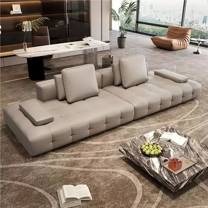 

European Longer Sofa Luxury Leather Desig Lounge Sofa Modern Recliner Puffs Living Room Couch Furniture