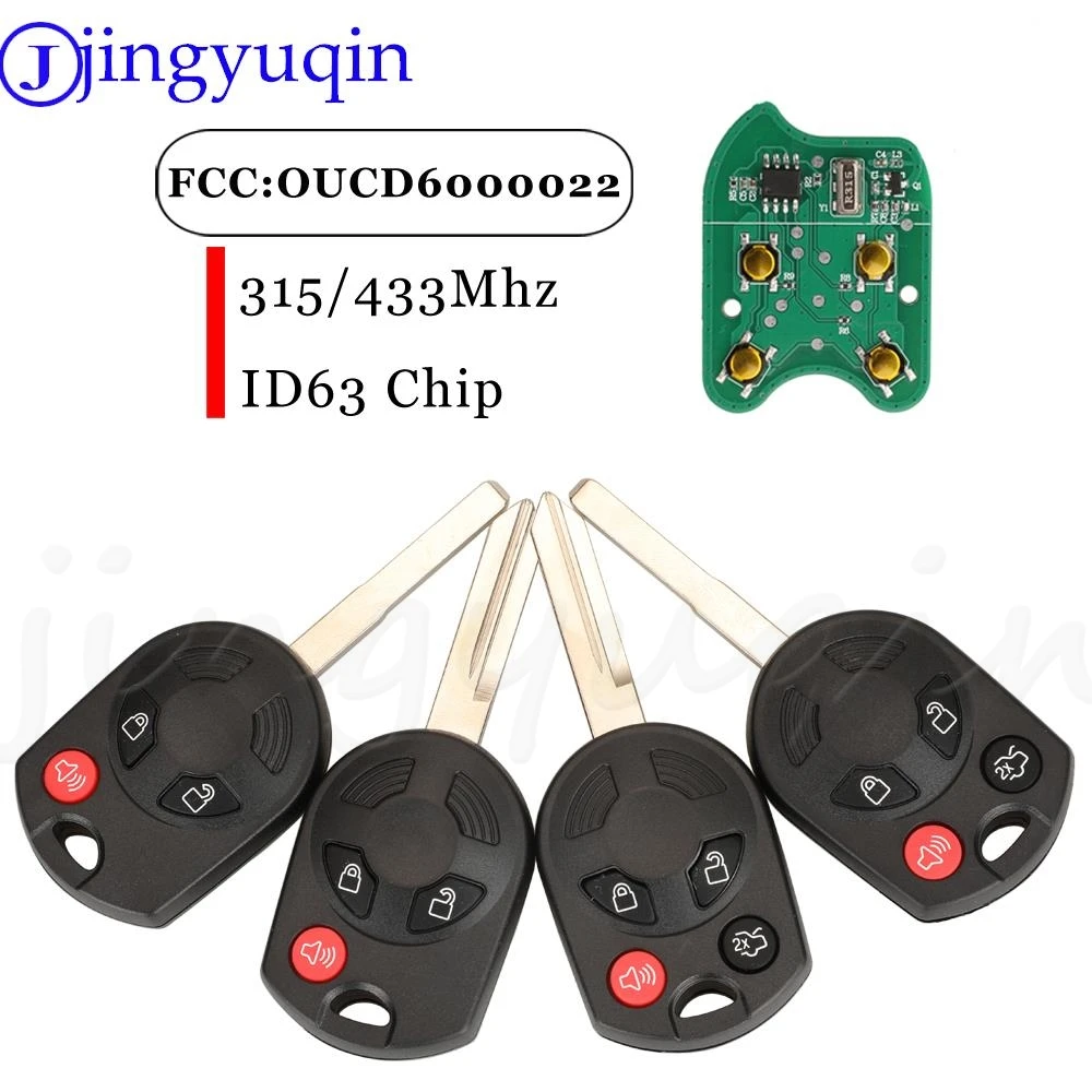 Jingyuqin For Ford Edge Escape Freestyle 2007 - 2009 Remote Car Key Fob OUCD6000022 315/433Mhz ID63 Chip  3/4Buttons