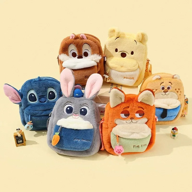 

Плюшевая сумка через плечо с милыми мультяшными животными Disney, мини-сумка для телефона в корейском стиле для детей и девочек с изображением Винни-Пуха