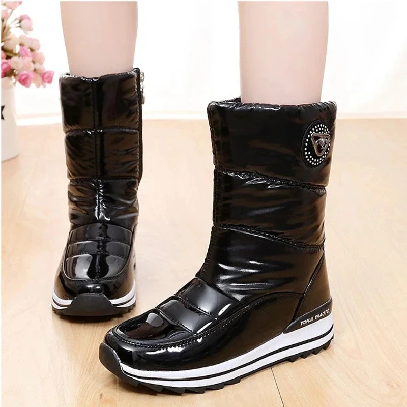 BEYARNEWomen snow boots fashion waterproof non-slip mid-calf boots platform winter boots thick plush for women botas mujer