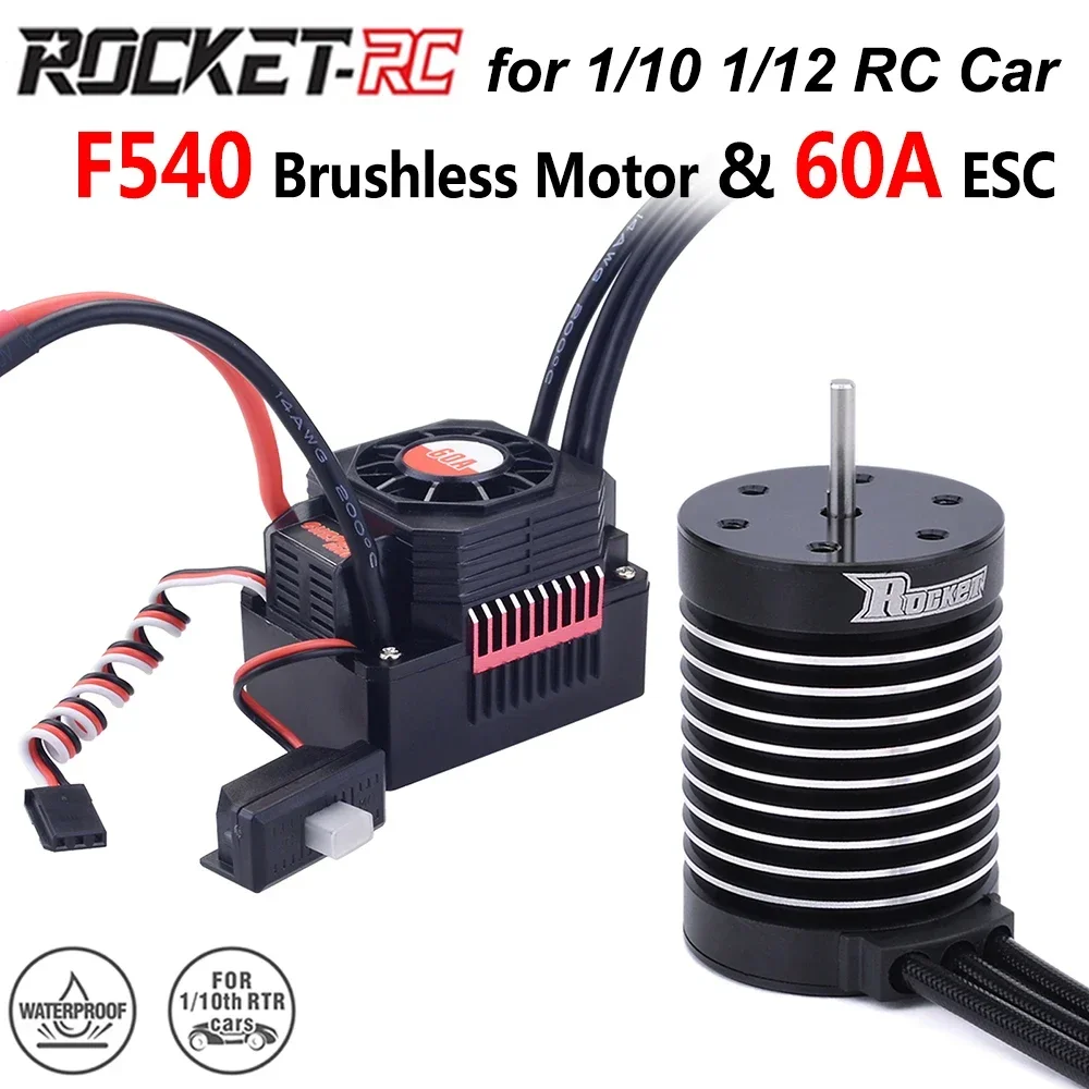 Surpass Hobby Rocket F540 Waterproof Brushless Motor 3.175mm Shaft 60A ESC for RC Car 1/10 1/12 Wltoys 12428 Tamiya Axial Redcat