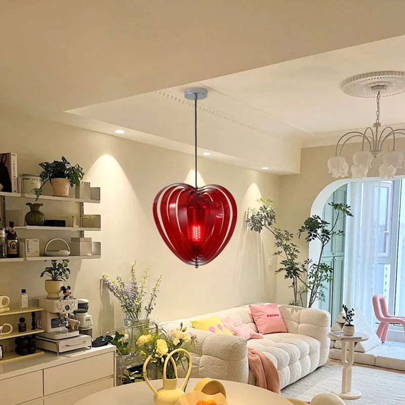 NEW Cherry Dining Room Pendant Light Danish Bauhaus Style Bar Counter Red Heart Bedroom bedside Light  Vintage Design LED Light