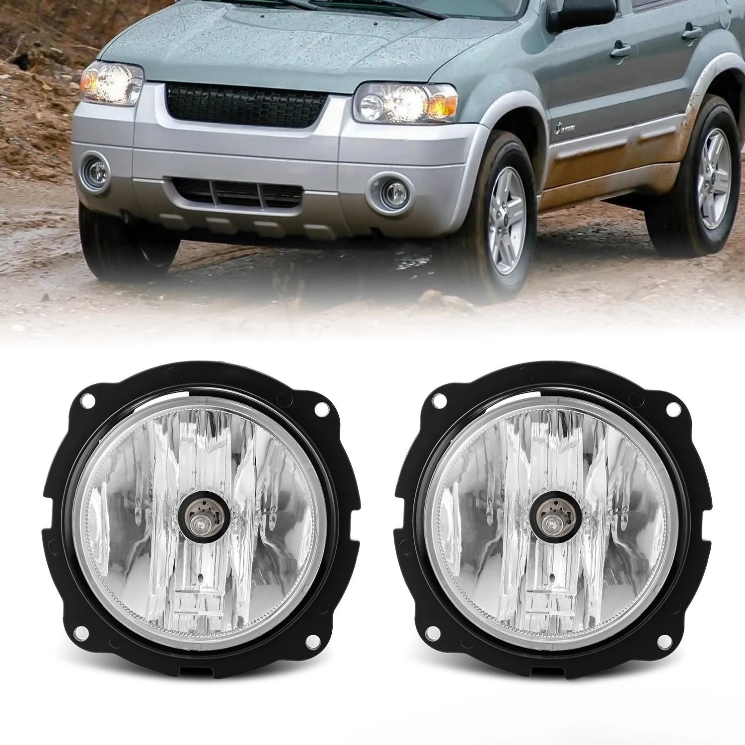 

For 2007-2012 Ford Escape Fog Lights Bumper Driving Lamps Clear Lens Pair