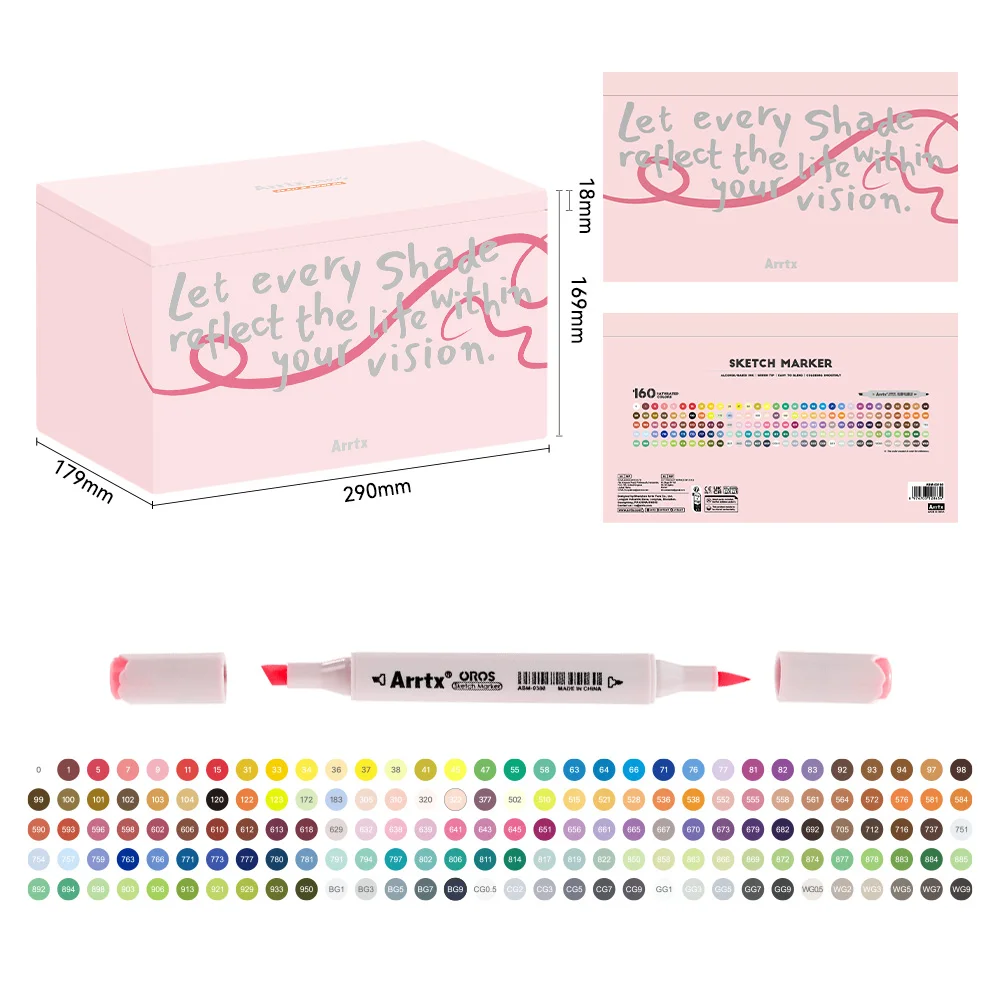 Arrtx 160 kleuren Pastel Markers OROS Dubbele Punt Schets Art Markers voor Kunstenaars Volwassenen Alcohol Markers voor Schetsen en Kleuren