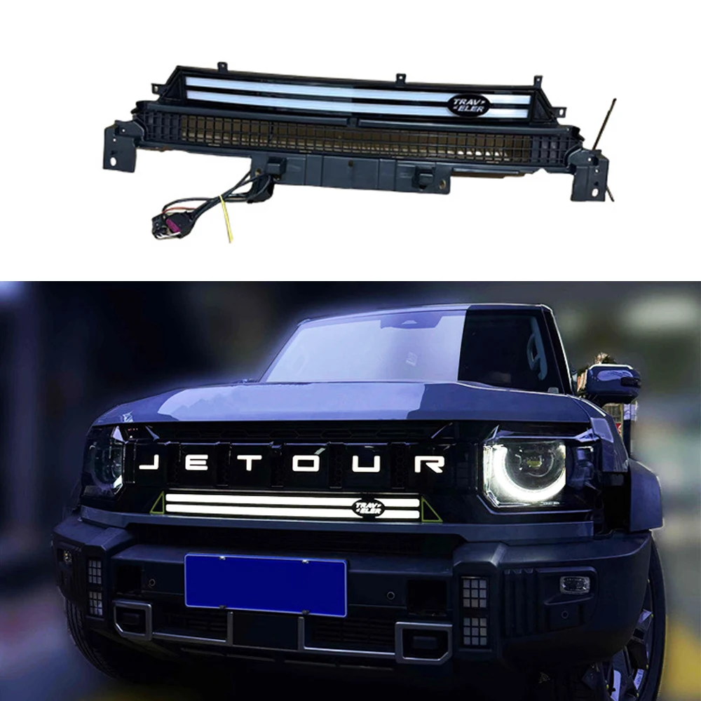 

For Chery Jetour Traveler T2 2023 2024 2025 Car Front Grille Lights Illuminated Emblem Daytime Running Lights Accessories Parts