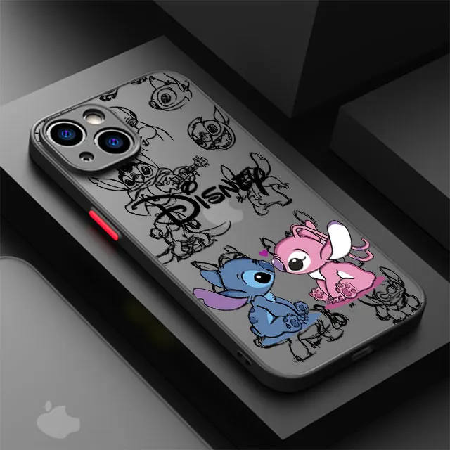 Disneies Stitch Angel Phone Case For IPhone 16 15 14 13 12 11 Mini Pro Max X XR XSMax 7 8 Plus Matte Transparent Back Cover