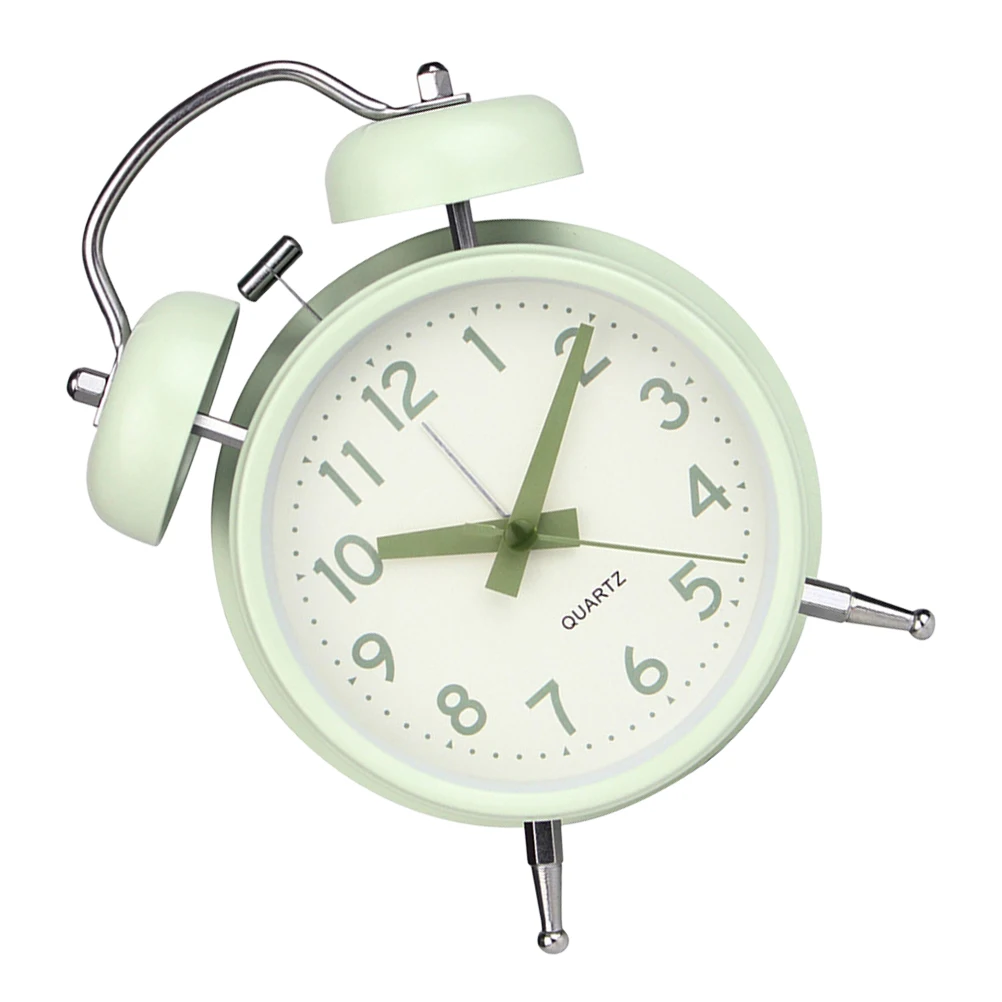 

4 Inch Creative Metal Small Alarm Clock Desktop Round Ring Bell Clock Night Light Alarm Clock Without (Light Cyan)