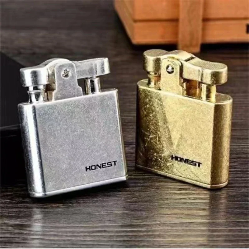 Honest Genuine Brass Push-button Ignition Kerosene Lighter Retro Mechanical Gasoline Smoking Tool Gift 2 Options