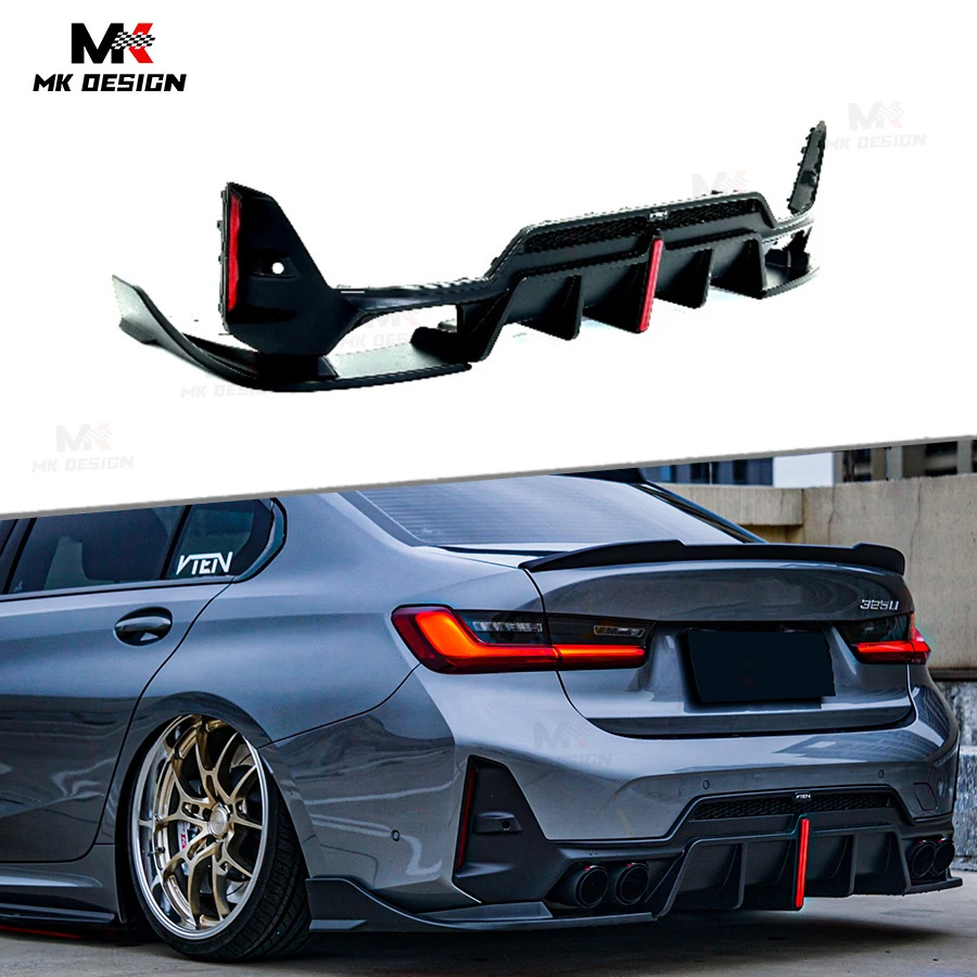 

VTEN Style PP Rear Diffuser Bumper Lip for BMW 3 Series G20 G28 LCI 2023+ Gloss Black Rear Lip ABS Side Splitters Winglets