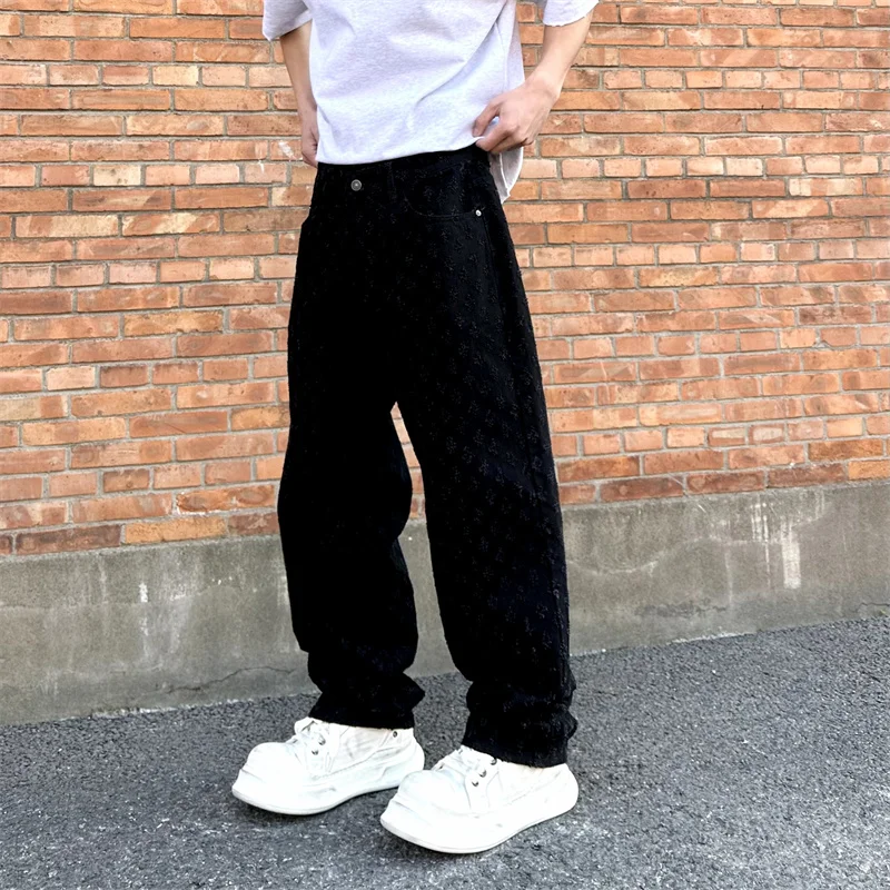 Mehrere Farben Herren Y2k Fashion Baggy Jeans Washed Stretch Loose Denim Hose Streetwear Jacquard Muster Jeans Weite Hose