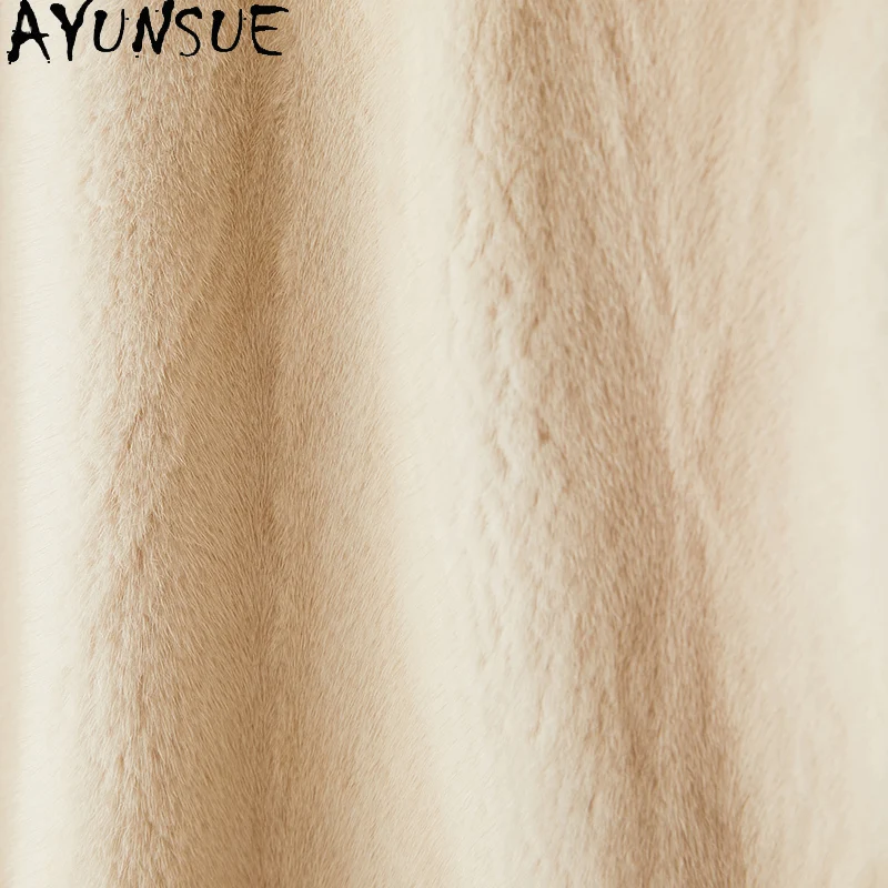 AYUNSUE 2025 جديد الخريف الشتاء سترة فرو المنك الطبيعي ملابس امرأة الخامس الرقبة سترات من الفرو الحقيقي للمرأة كله المنك شوبانا Жénarska