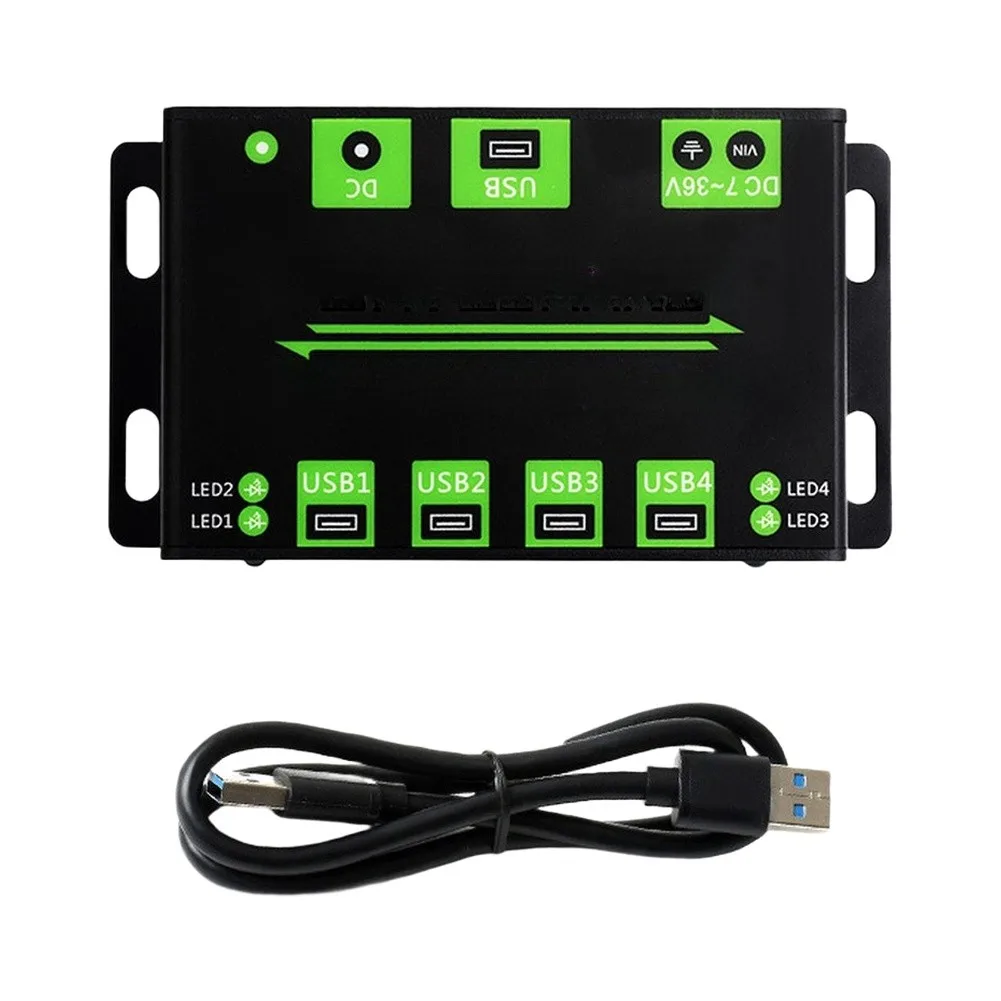 4-port USB 3.2 Hub Expander 7-36V DC Power Port For Multi Systems Power Adapter Metal For Industrial Devices Accessories