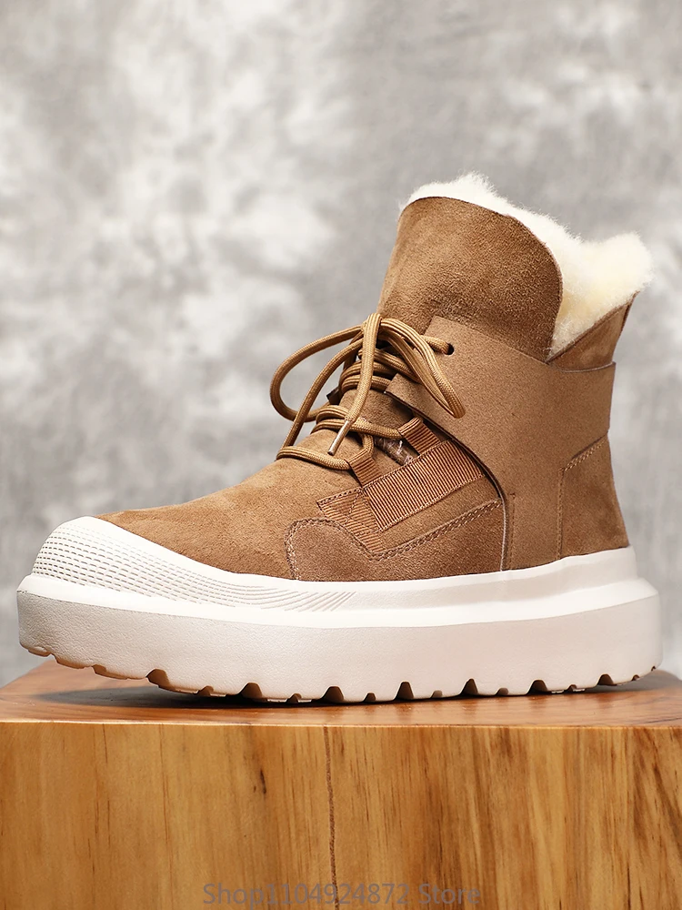 Winter Minus 40 Degrees Cold Proof Snow Boots Men's Sheepskin Wool Thick Plush Waterproof Warm Genuine Leather Cotton Shoes