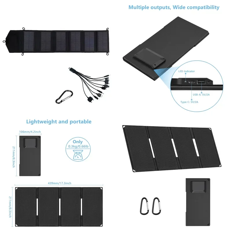 15W 25W 30W 40W 60W Foldable Solar Panel Portable USB C PD Charger Hiking Camping Norway Nordic Cabin Waterproof ETFE Durable