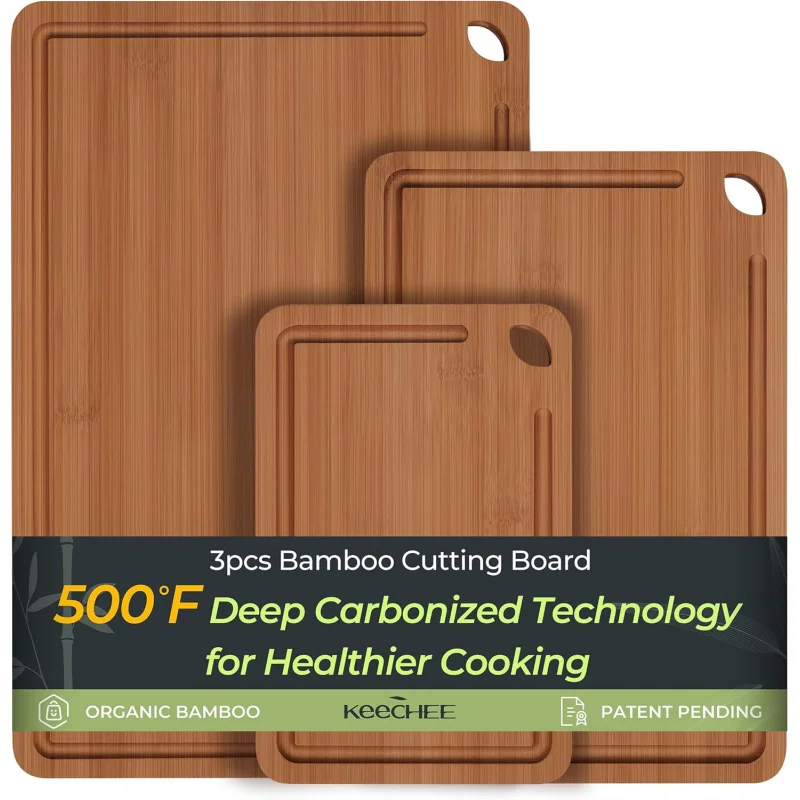 

Bamboo Cutting Board, Durable Wood Cutting Boards for Kitchen with Deep Juice Grooves & Built-in Handles, Ideal Charcuterie