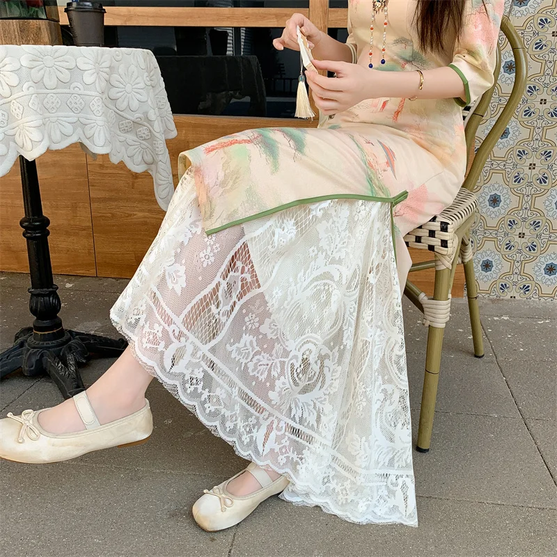 

Fairy Lace f Skirt with Elastic Waist Inner Skirt Anti Exposure Base Skirt Cover Hip Long Skirt Polyester Fiber