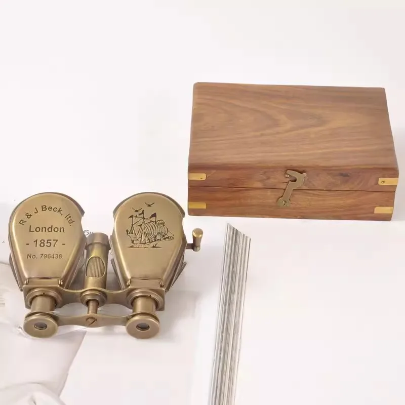 Vintage Brass Binoculars Ornament Desktop Mini Telescope Brass Crafts Home Decoration