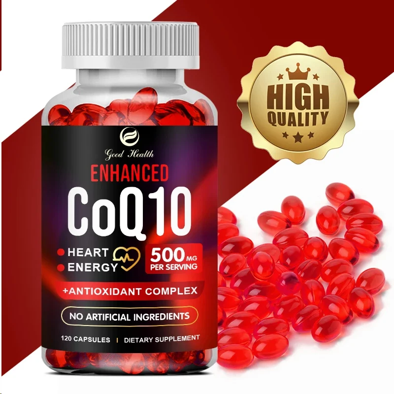 Ubiquinol Coq10 de alta absorción, producción de energía y salud del corazón de 500 mg, suplementos nutricionales Coq10 mejorados con coenzima Q10