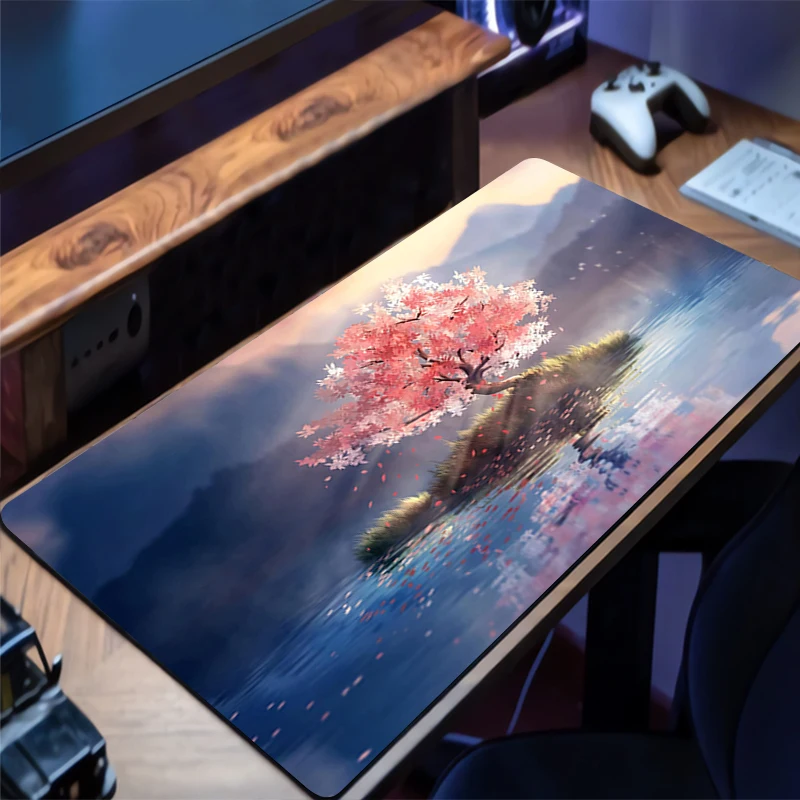 Mauspad Mountain Forest Pagode Torii Design rutschfeste Schreibtischunterlage Zubehör genähte Kanten für Zuhause und für Gamer Mousepad