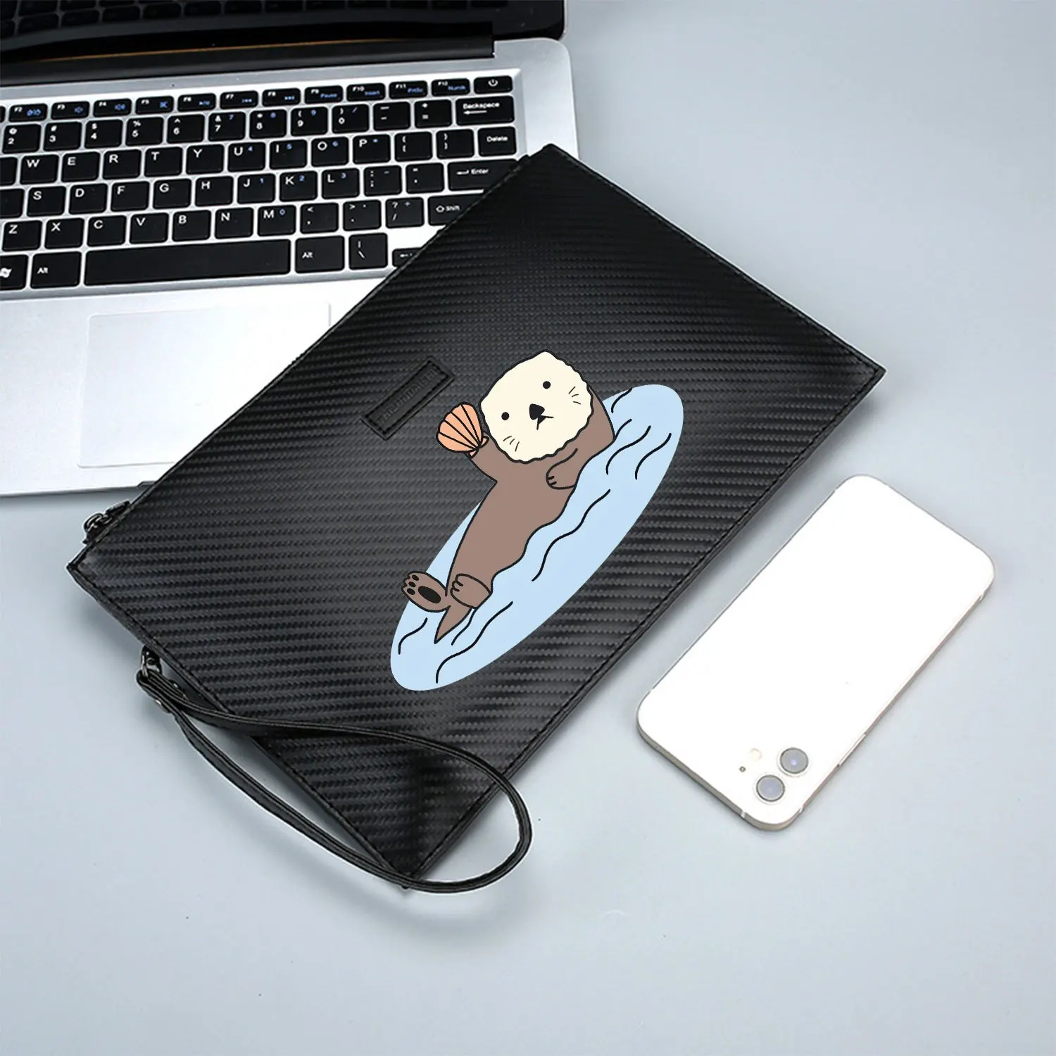 Lontra di mare con guscio in acqua Elegante borsa da uomo in PU stampato Alla moda e pratica per il trasporto quotidiano