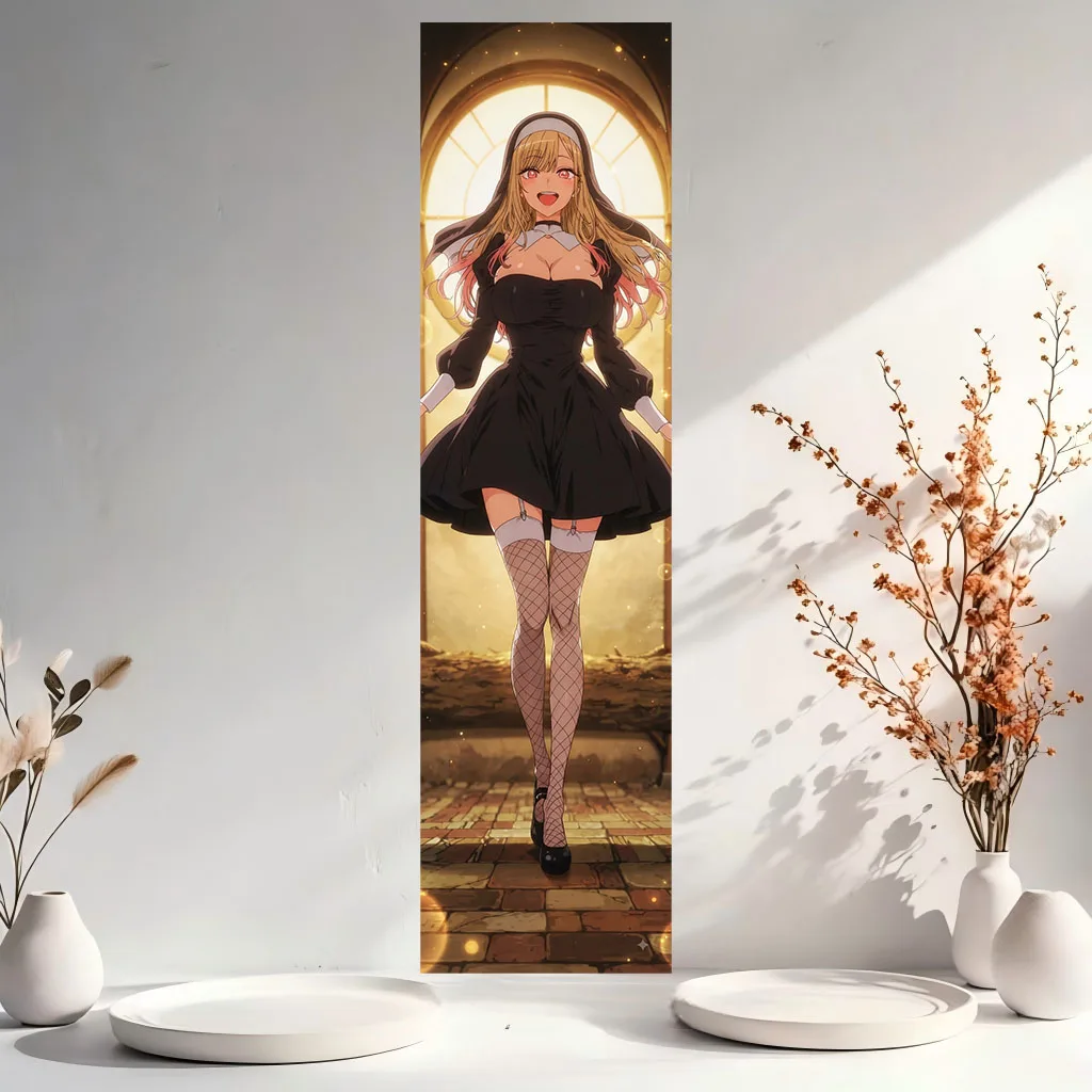 Anime Blonde Nun Girl Tapestry Art Wall Hanging Tapestry Dark Cute Aesthetic Bedroom Dorm Background Wall Decor